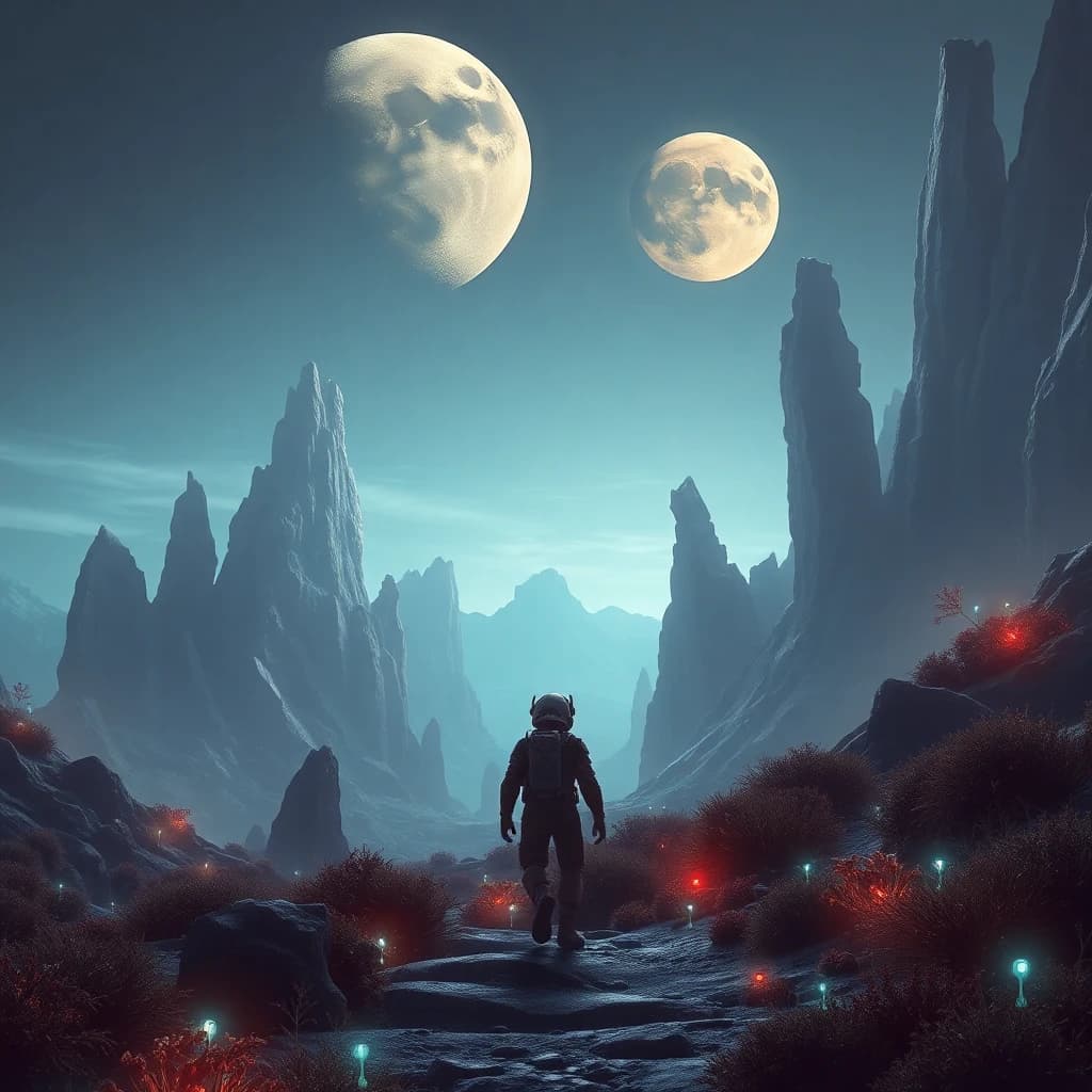 Sci-Fi AI art - Futuristic astronaut exploring an alien planet with massive
